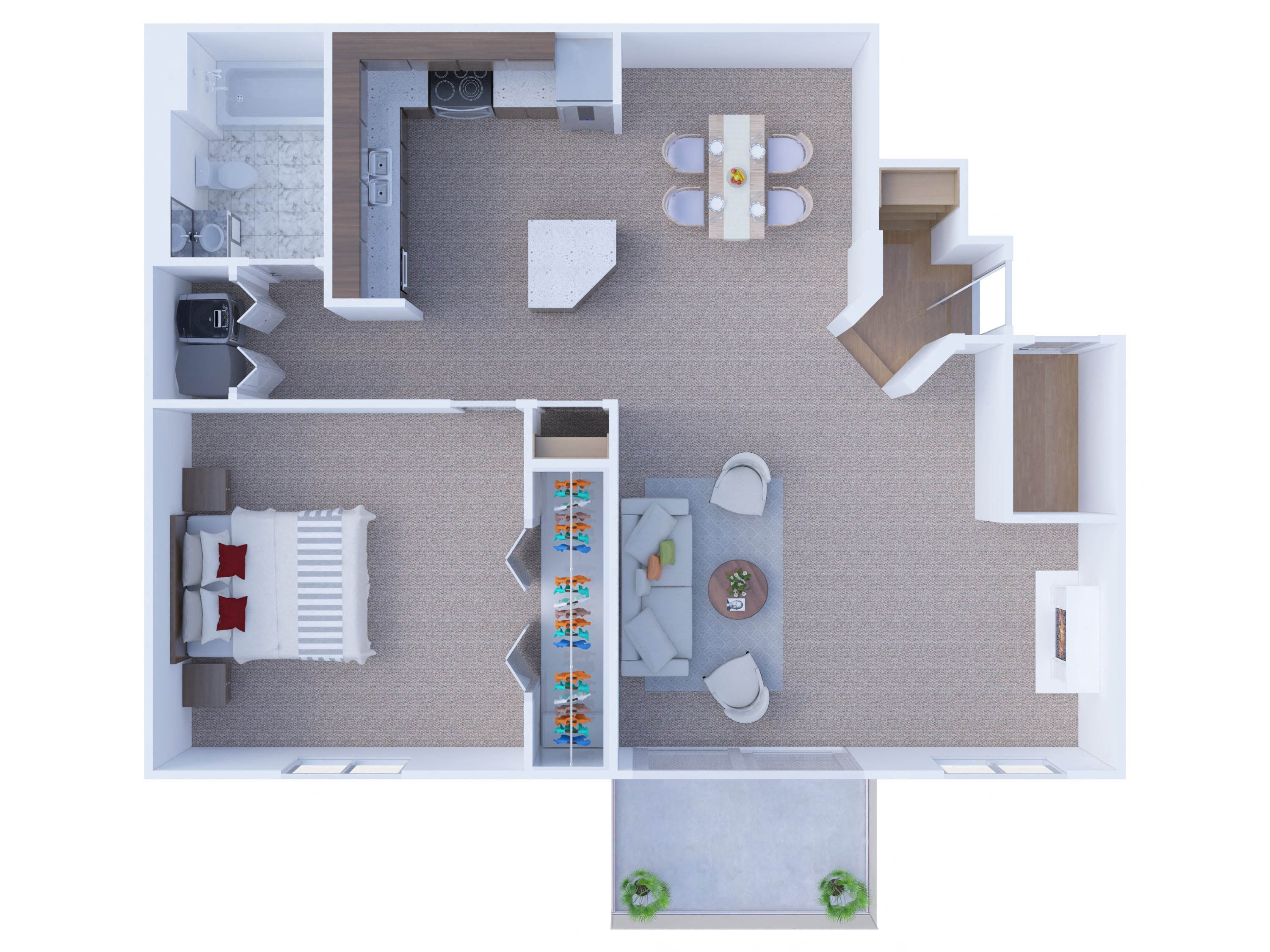 Floor plan for 1 bed, 1 bath, 834 sqft